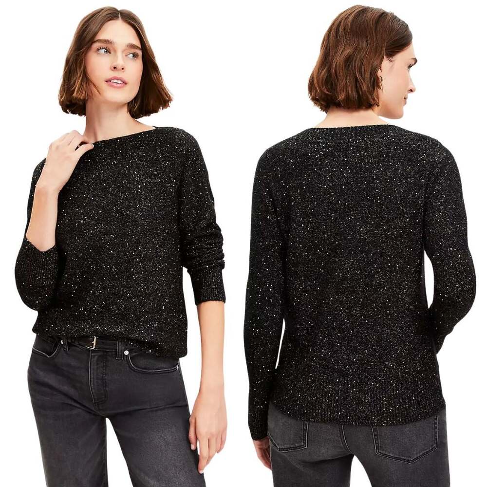 Loft Sequin Boatneck Ribtrim Sweater Size M